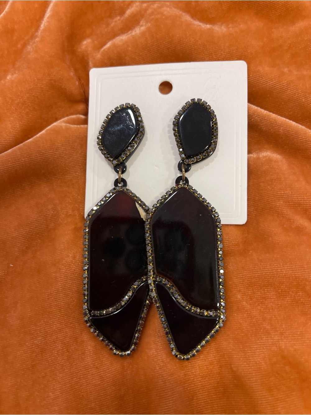 Free People Black Resin Crystal-Trim Drop Earrings